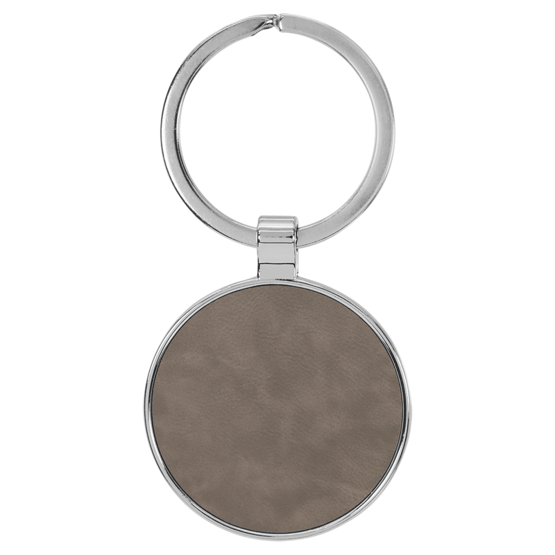 1 1/2 Laserable Leatherette/Metal Round Keychain