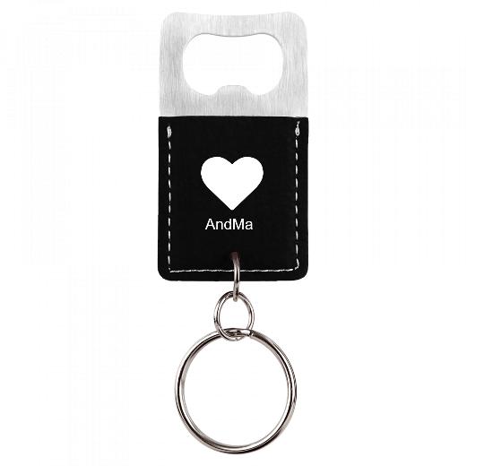 Rectangle Laserable Leatherette Bottle Opener Keychain