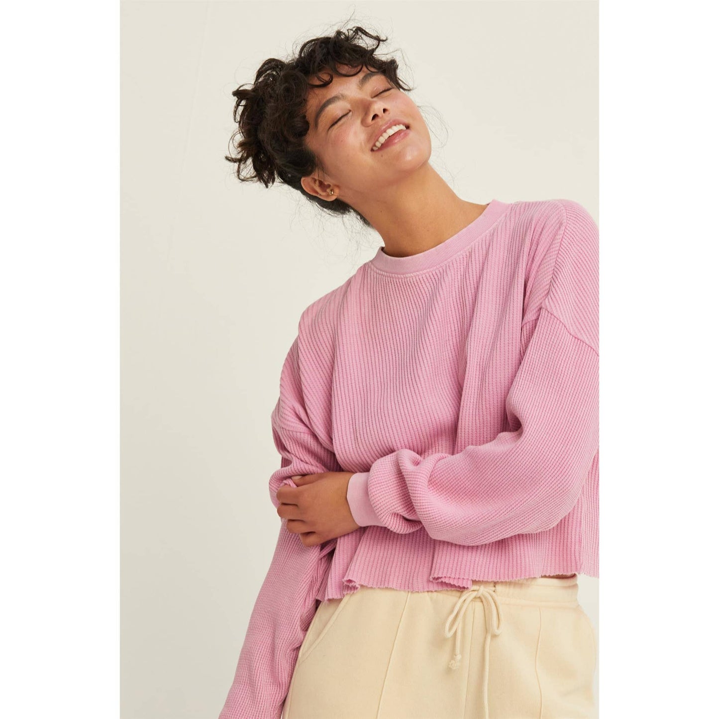 DZ24F303-RIBBED LONG SLEEVE CROP SWEATER