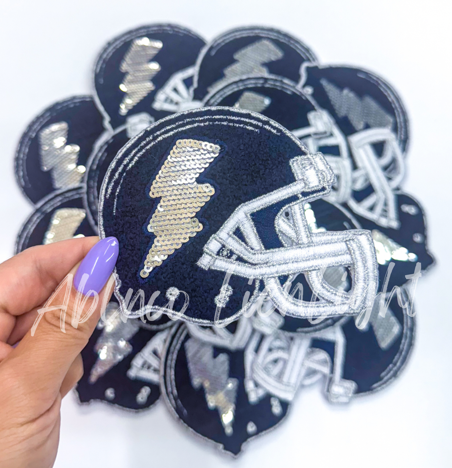 Navy football helmet sequins bolt embroidery patch iron on