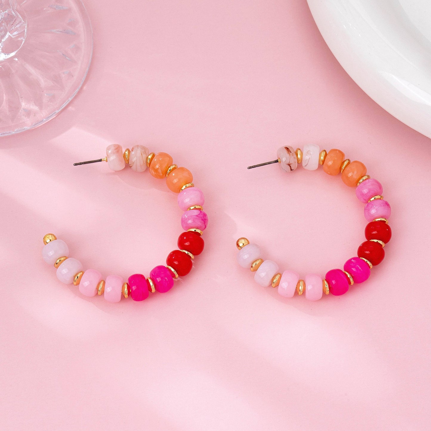 Rainbow Beaded Hoop Earrings | 80E62023