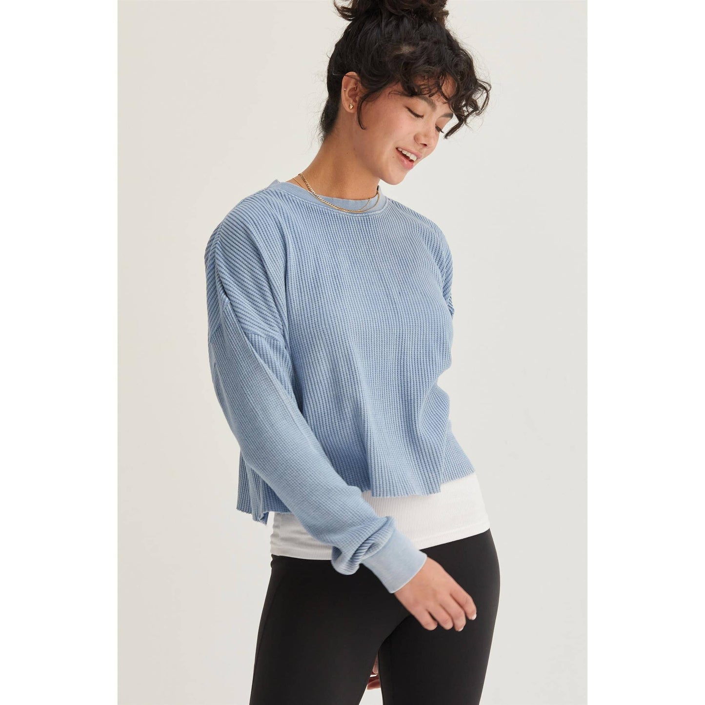 DZ24F303-RIBBED LONG SLEEVE CROP SWEATER