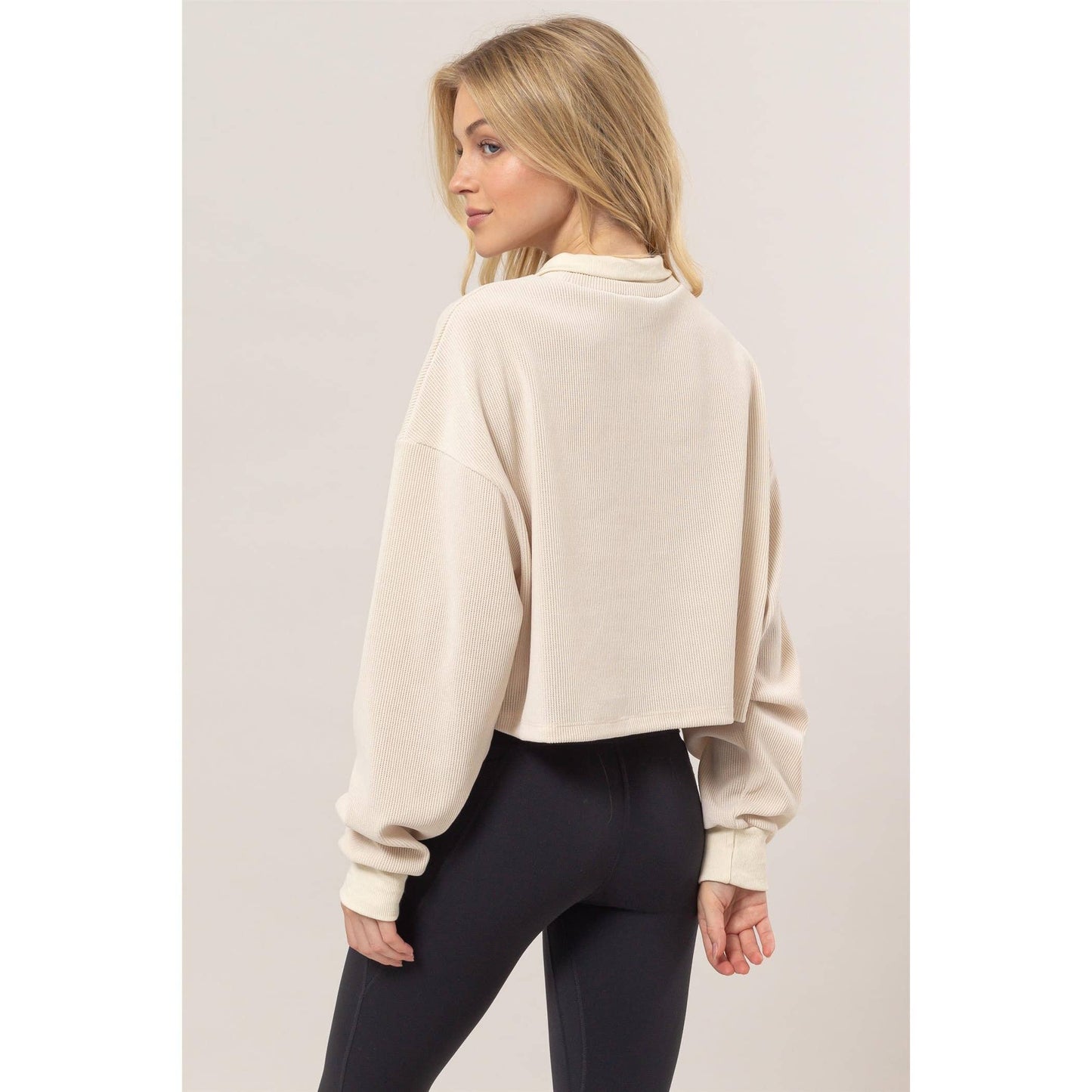 HF25C226-Collared Rib Knit Top