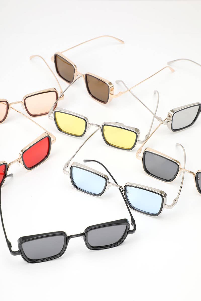 Tinted Lenses Metal Frame Rectangular Sunglasses