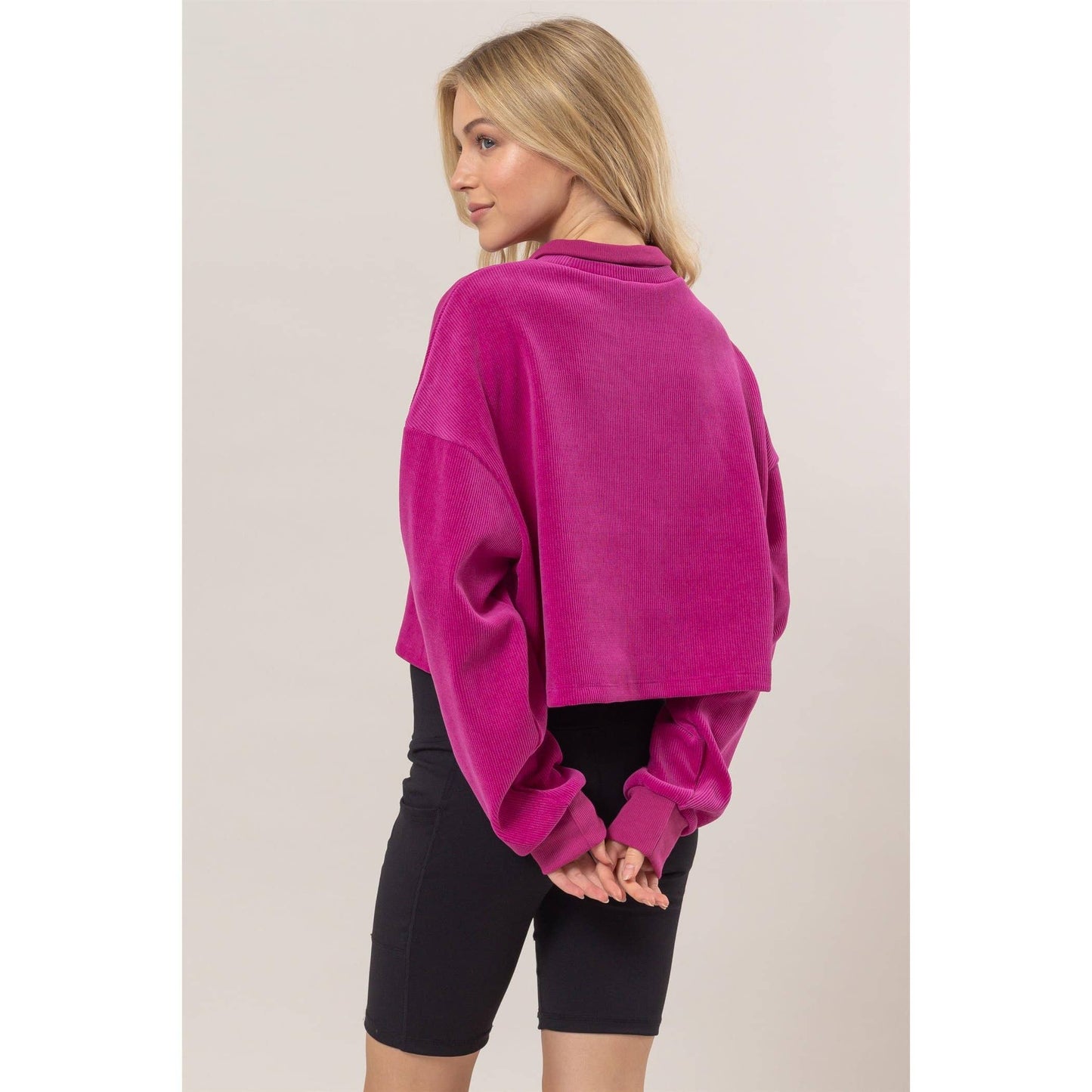HF25C226-Collared Rib Knit Top
