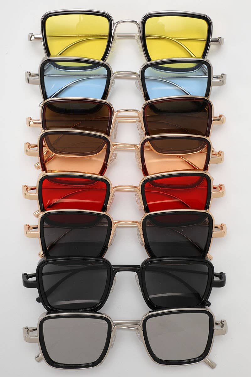 Tinted Lenses Metal Frame Rectangular Sunglasses