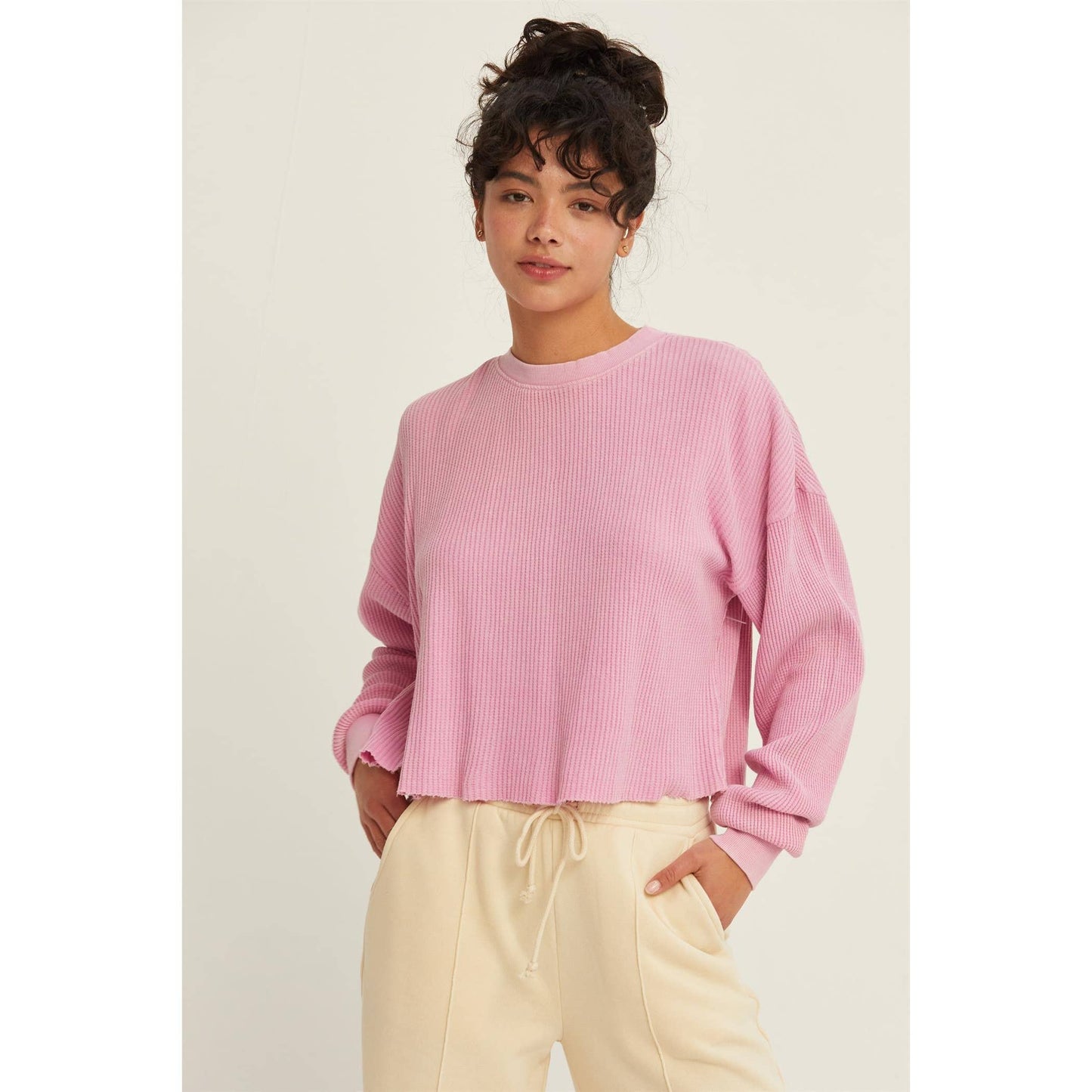 DZ24F303-RIBBED LONG SLEEVE CROP SWEATER