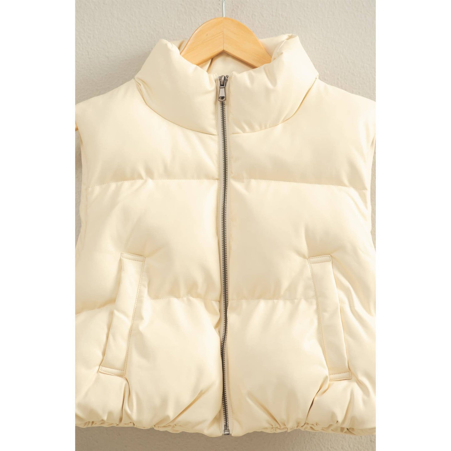 Faux Leather Cropped Puffer Vest