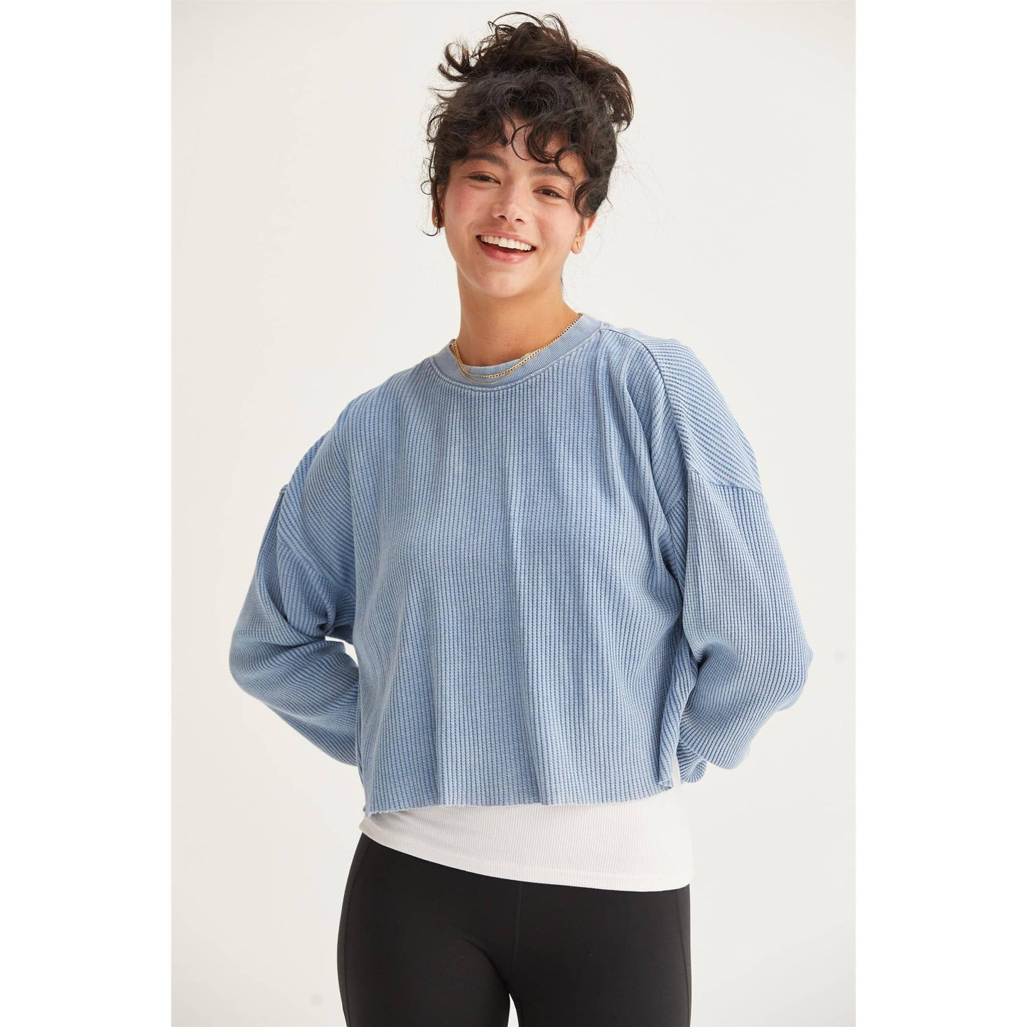DZ24F303-RIBBED LONG SLEEVE CROP SWEATER