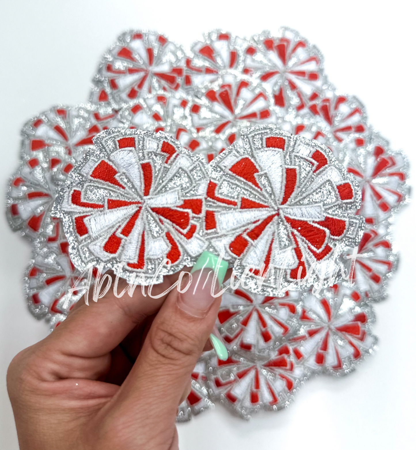 Red cheer glitter pom poms preppy trucker hat patch iron on