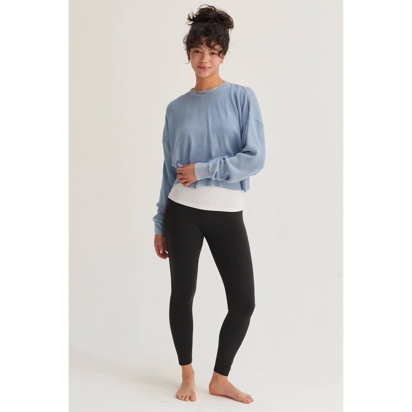 DZ24F303-RIBBED LONG SLEEVE CROP SWEATER