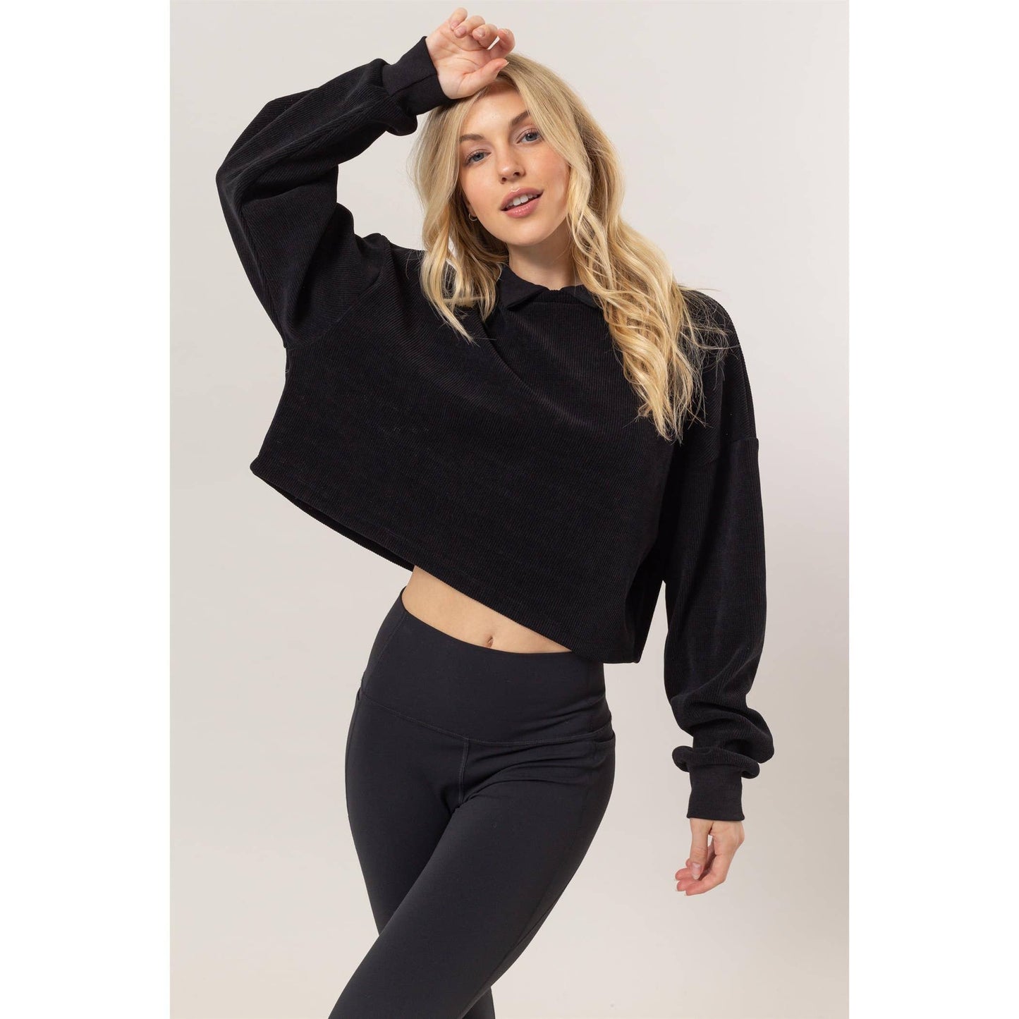 HF25C226-Collared Rib Knit Top
