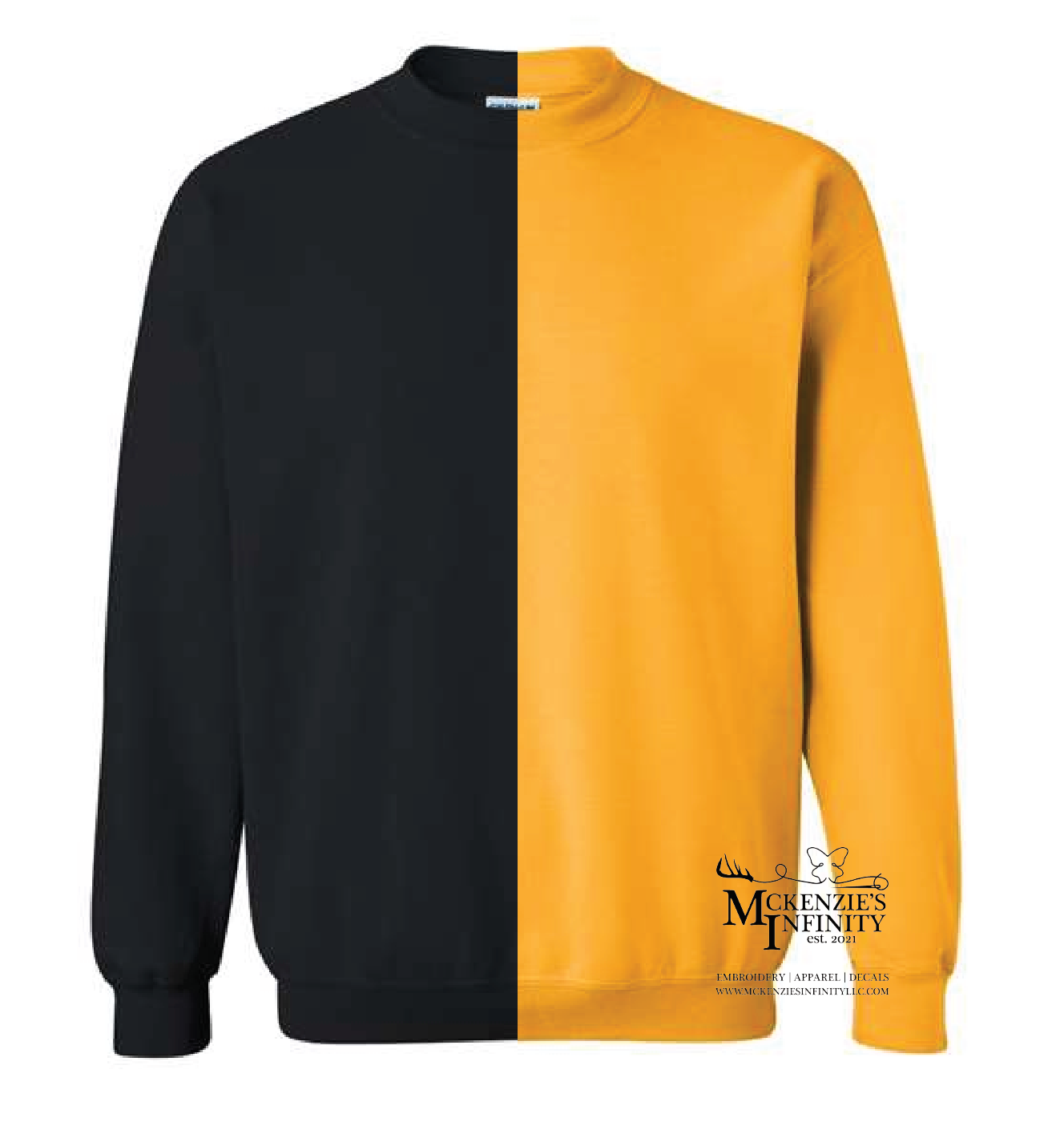 Black & Gold Split Colored, Two-Toned, Crewneck Sweatshirt