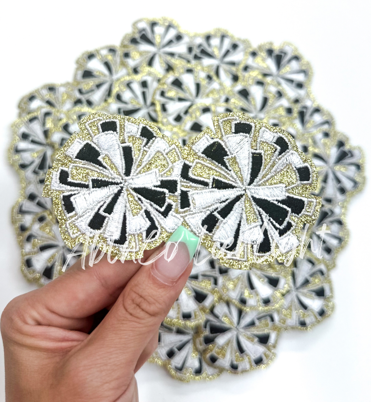 Black cheer glitter pom poms trucker hat patch iron on