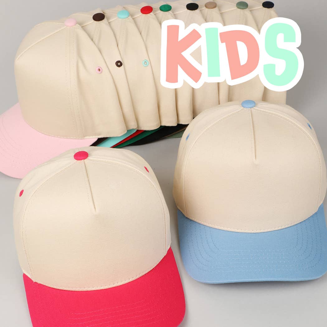 Kids Plain Two Tone Canvas Cotton Baseball Cap