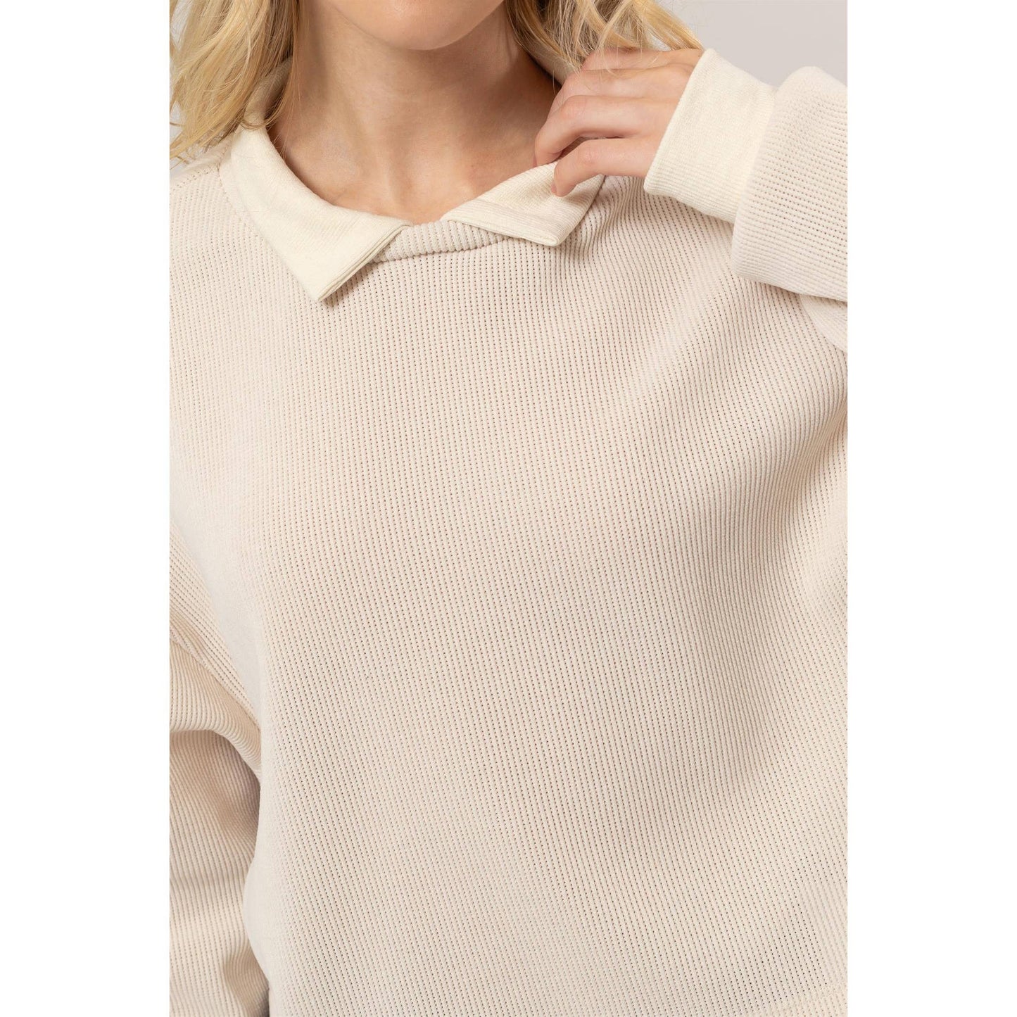 HF25C226-Collared Rib Knit Top