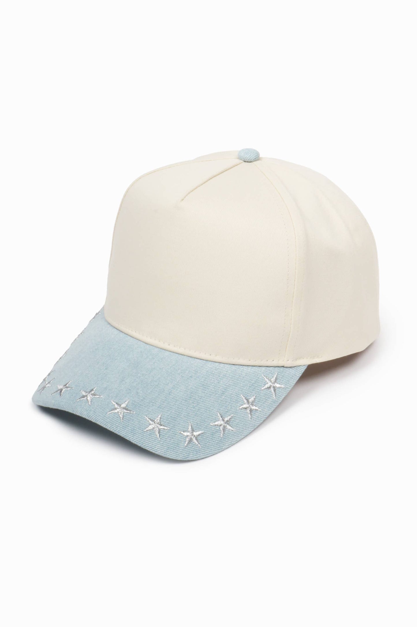 STARS Embroidered Denim Brim 5 Panel Two Tone Cap