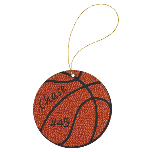 Basketball leather Round Ornament with Gold String
