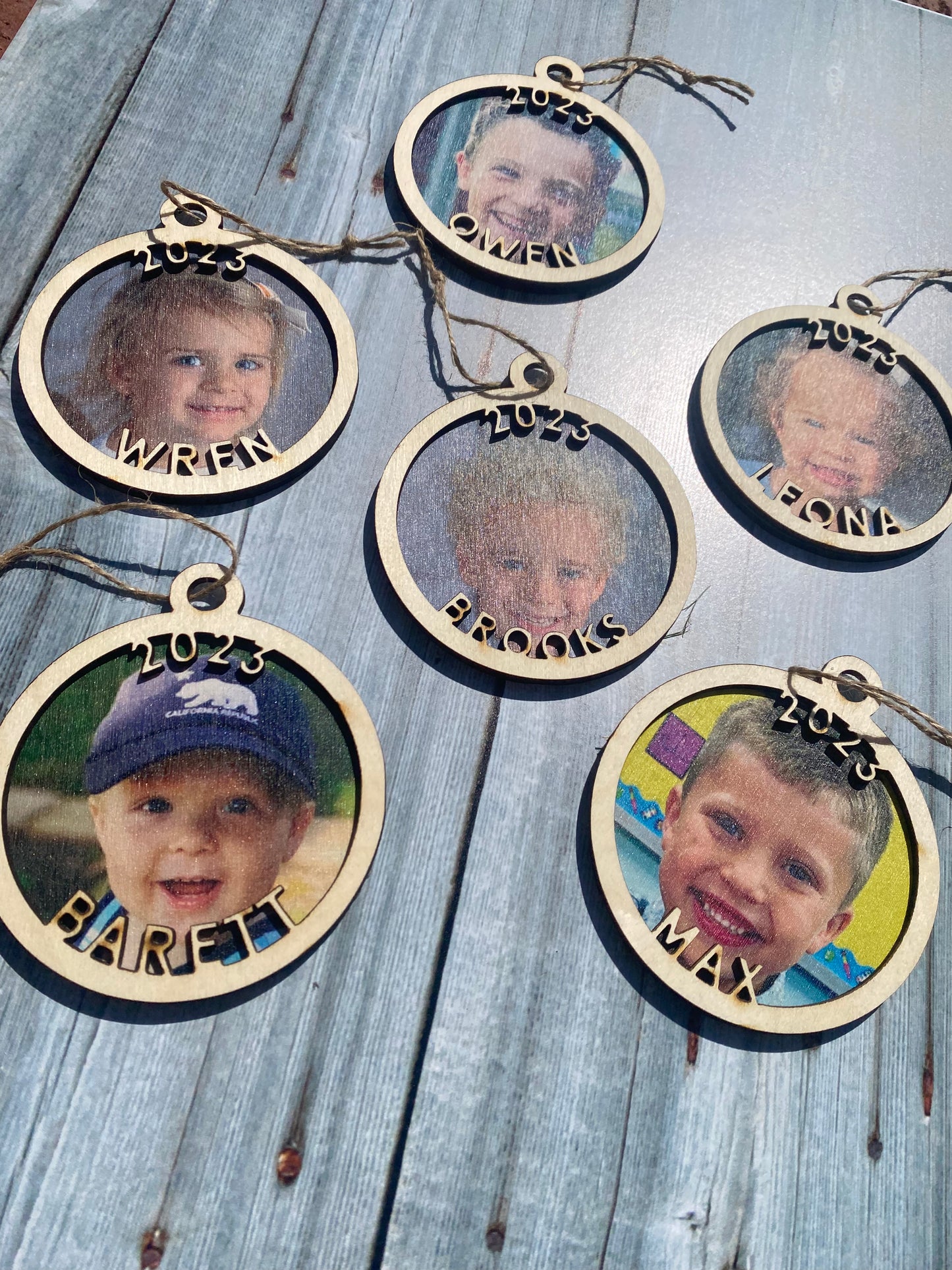 Wood Christmas Ornament - Kids Pic and Year