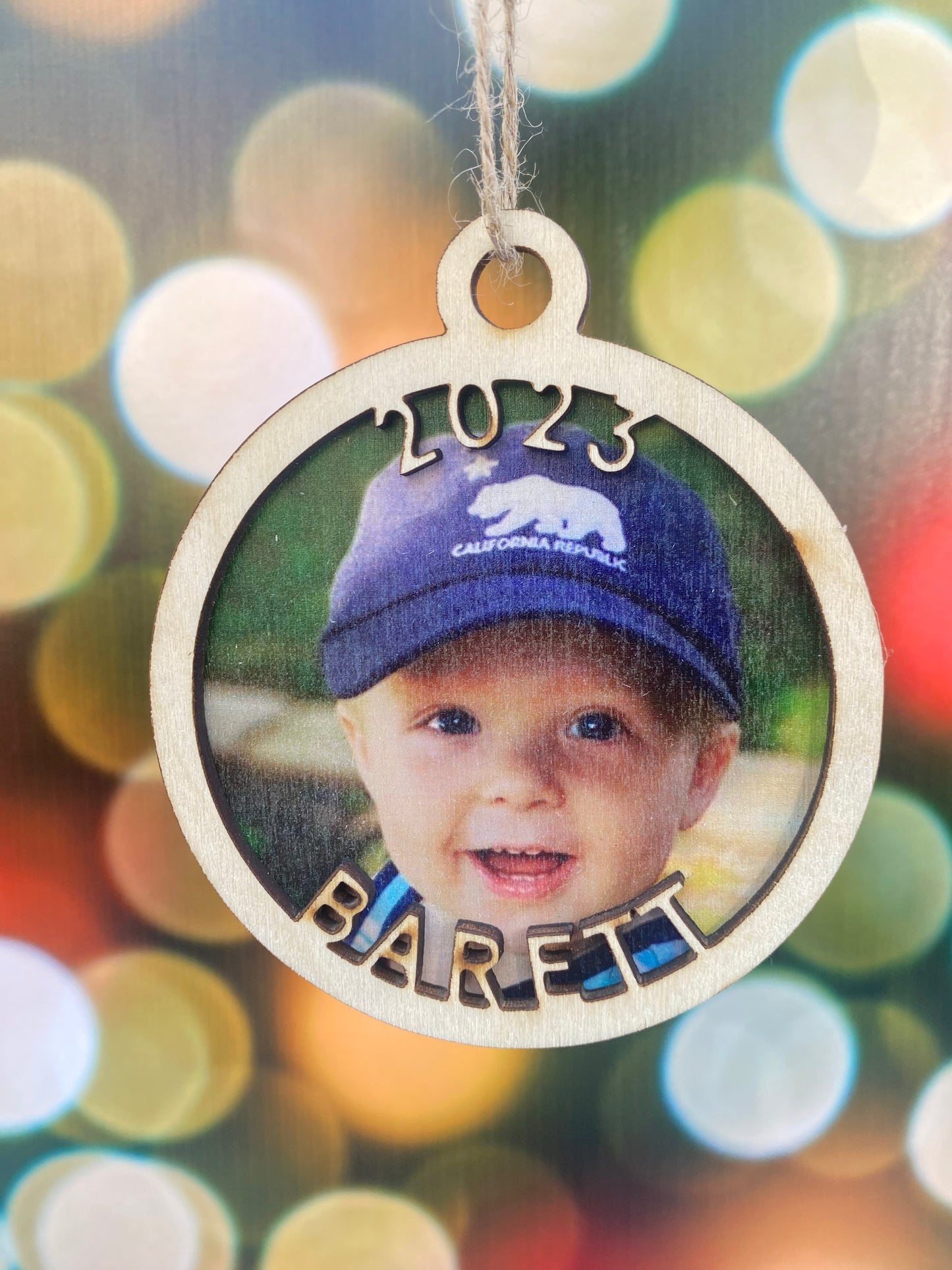 Wood Christmas Ornament - Kids Pic and Year