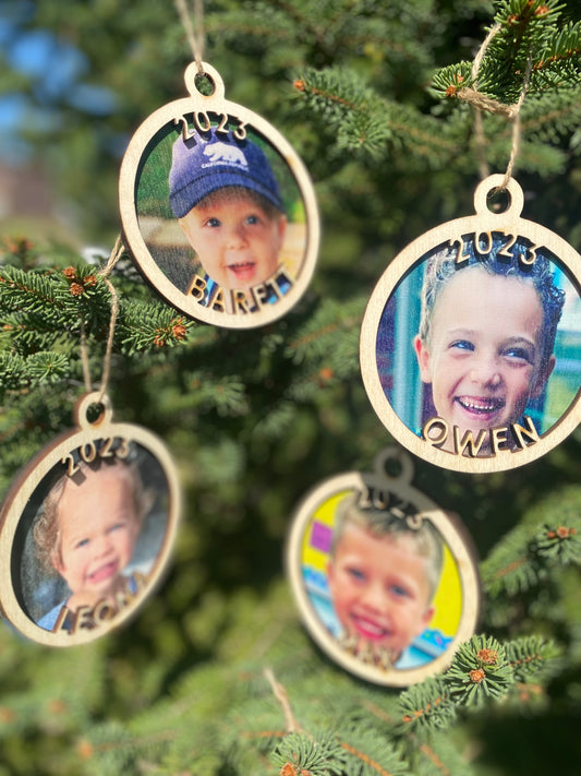 Wood Christmas Ornament - Kids Pic and Year