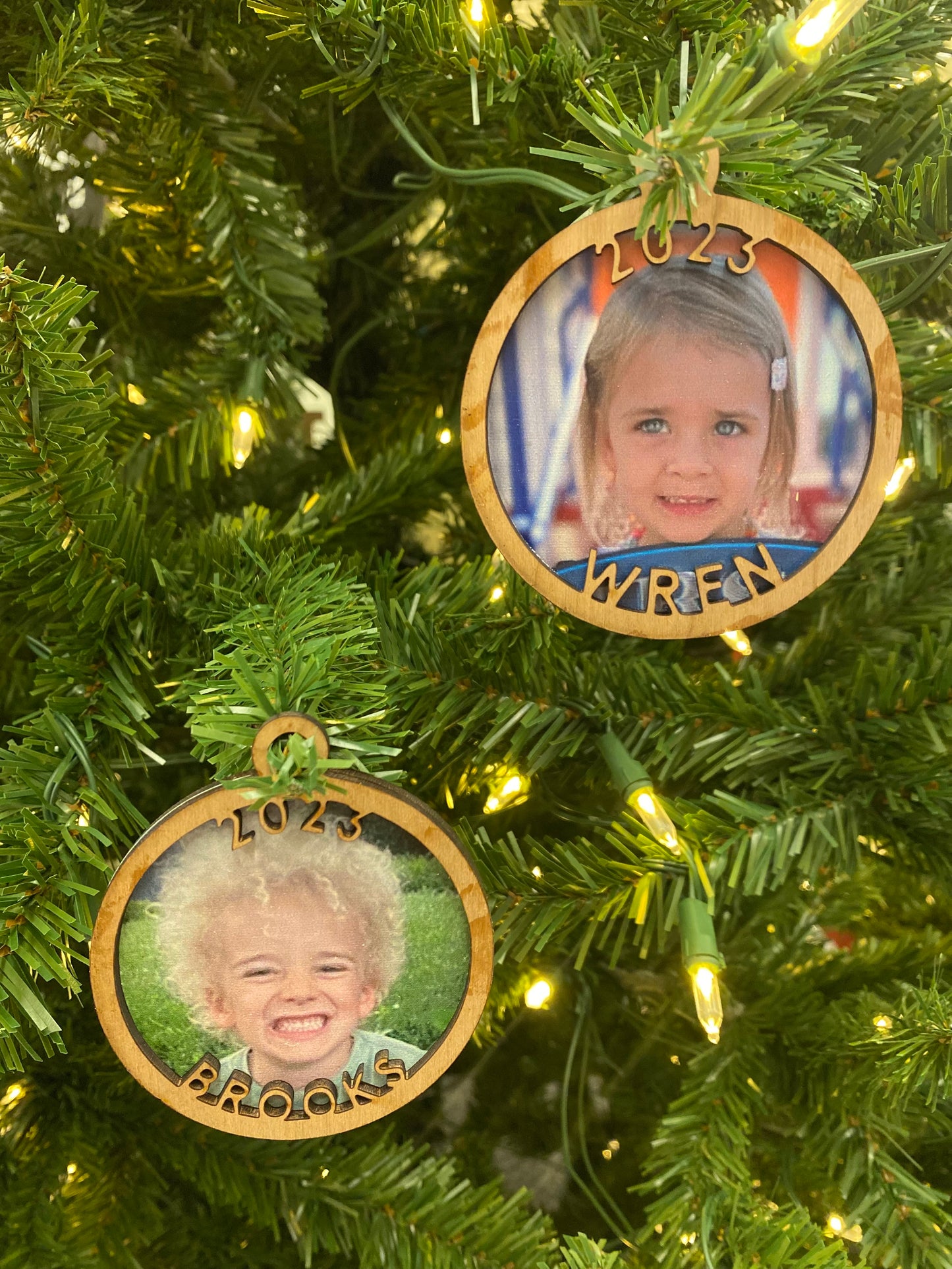 Wood Christmas Ornament - Kids Pic and Year