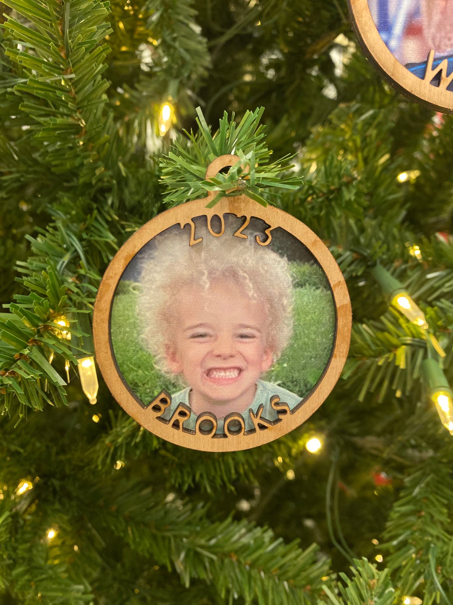 Wood Christmas Ornament - Kids Pic and Year