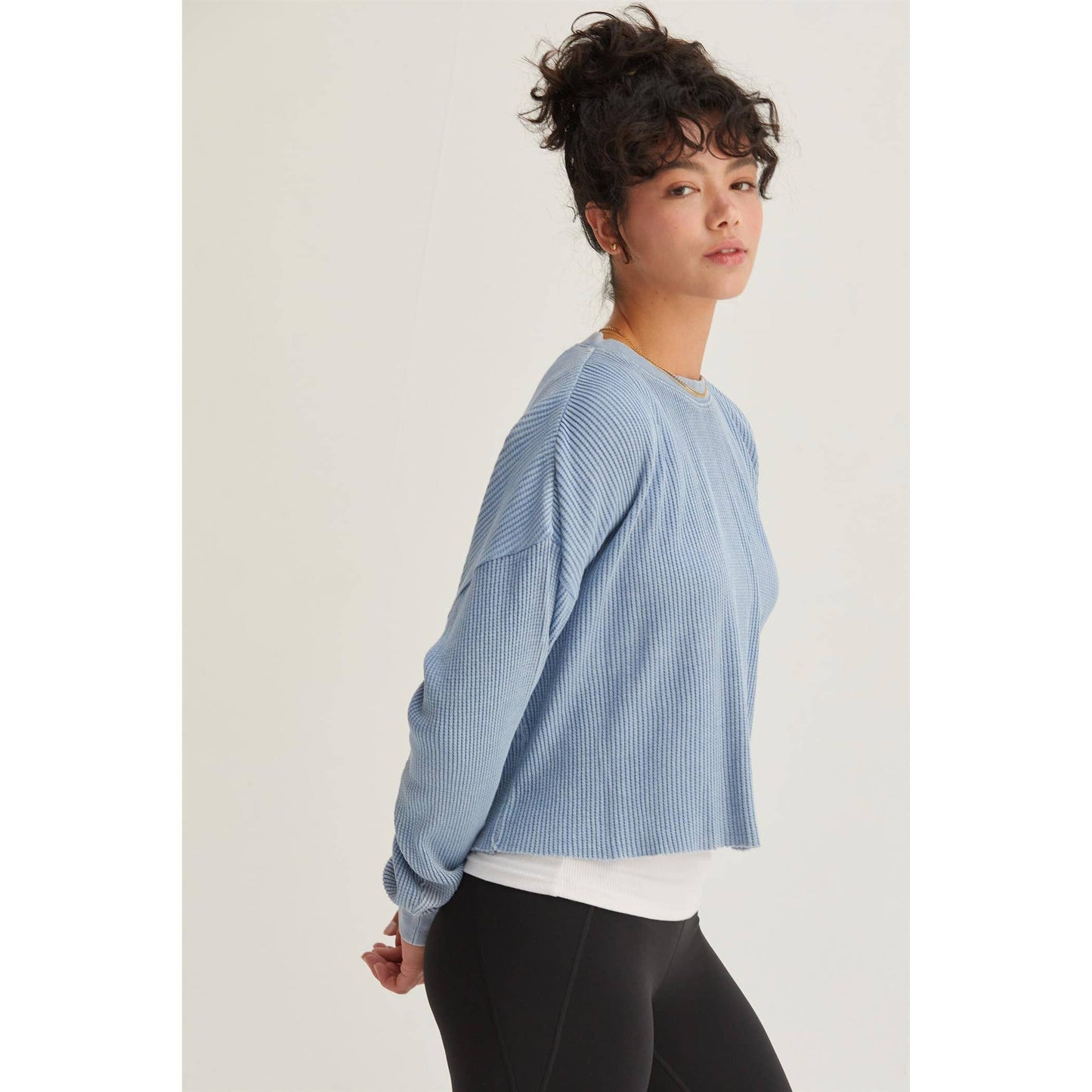 DZ24F303-RIBBED LONG SLEEVE CROP SWEATER