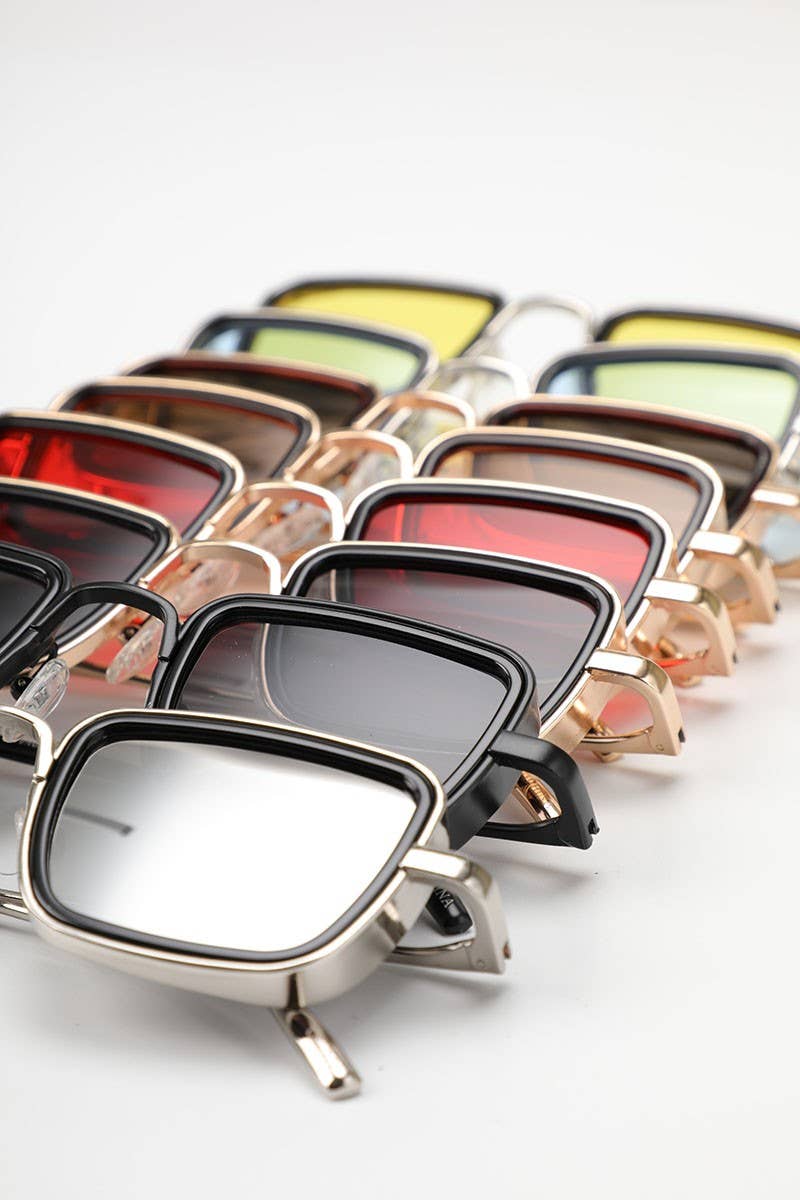 Tinted Lenses Metal Frame Rectangular Sunglasses
