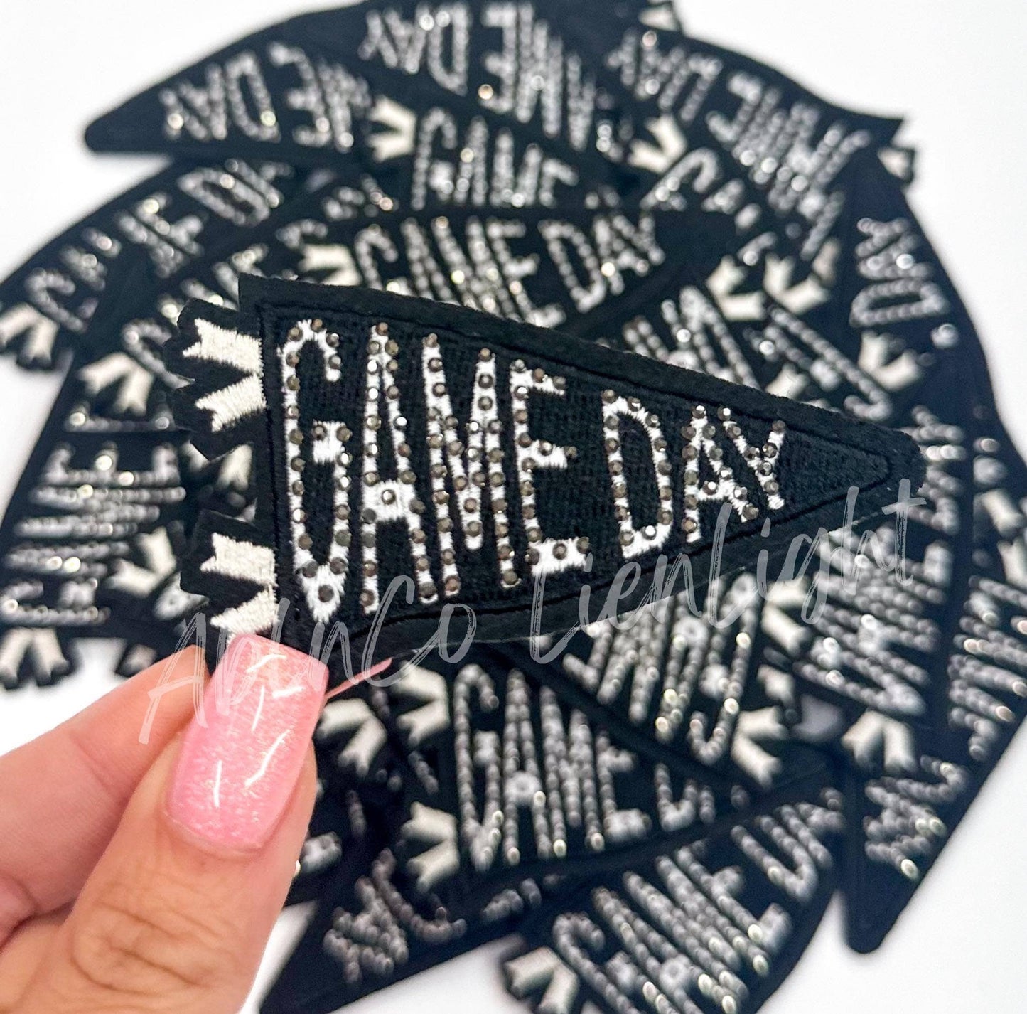 Black game day rhinestone patch trucker hat patches iron on