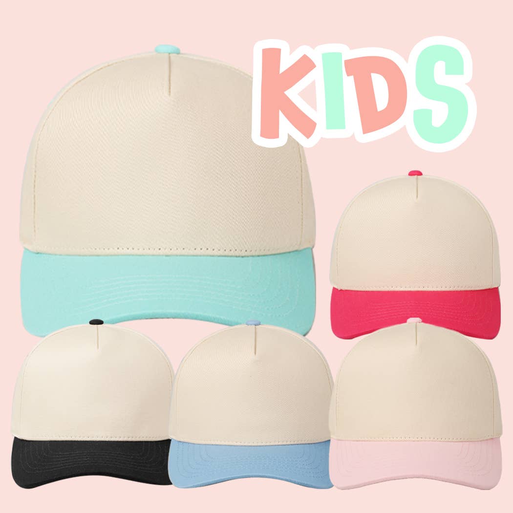 Kids Plain Two Tone Canvas Cotton Baseball Cap