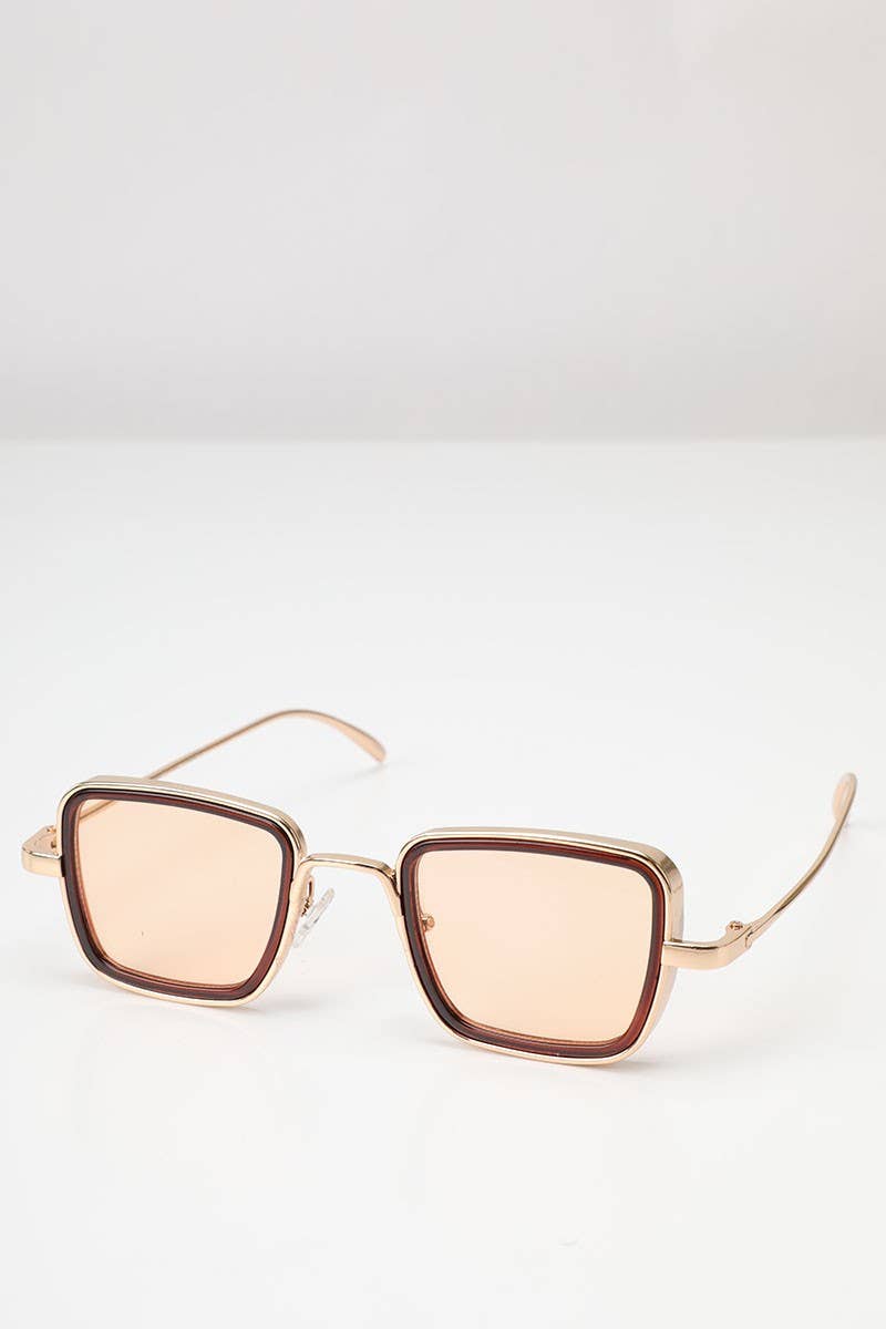 Tinted Lenses Metal Frame Rectangular Sunglasses