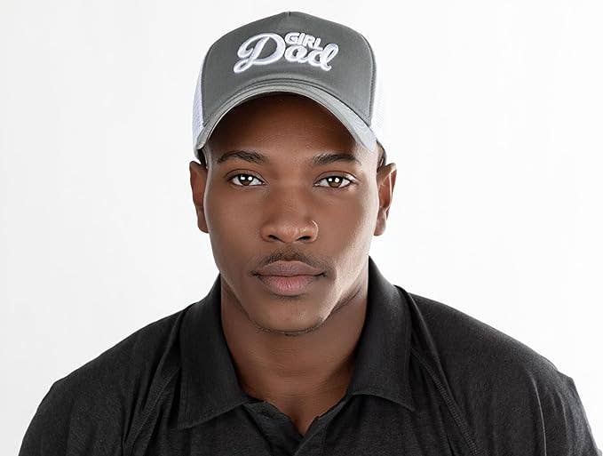 5 Panel 3D Embroidery Trucker Hat: Girl Dad (Grey)