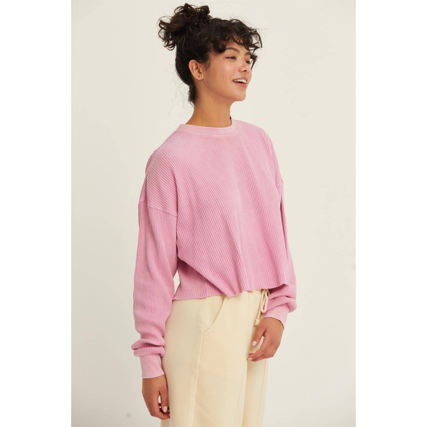 DZ24F303-RIBBED LONG SLEEVE CROP SWEATER