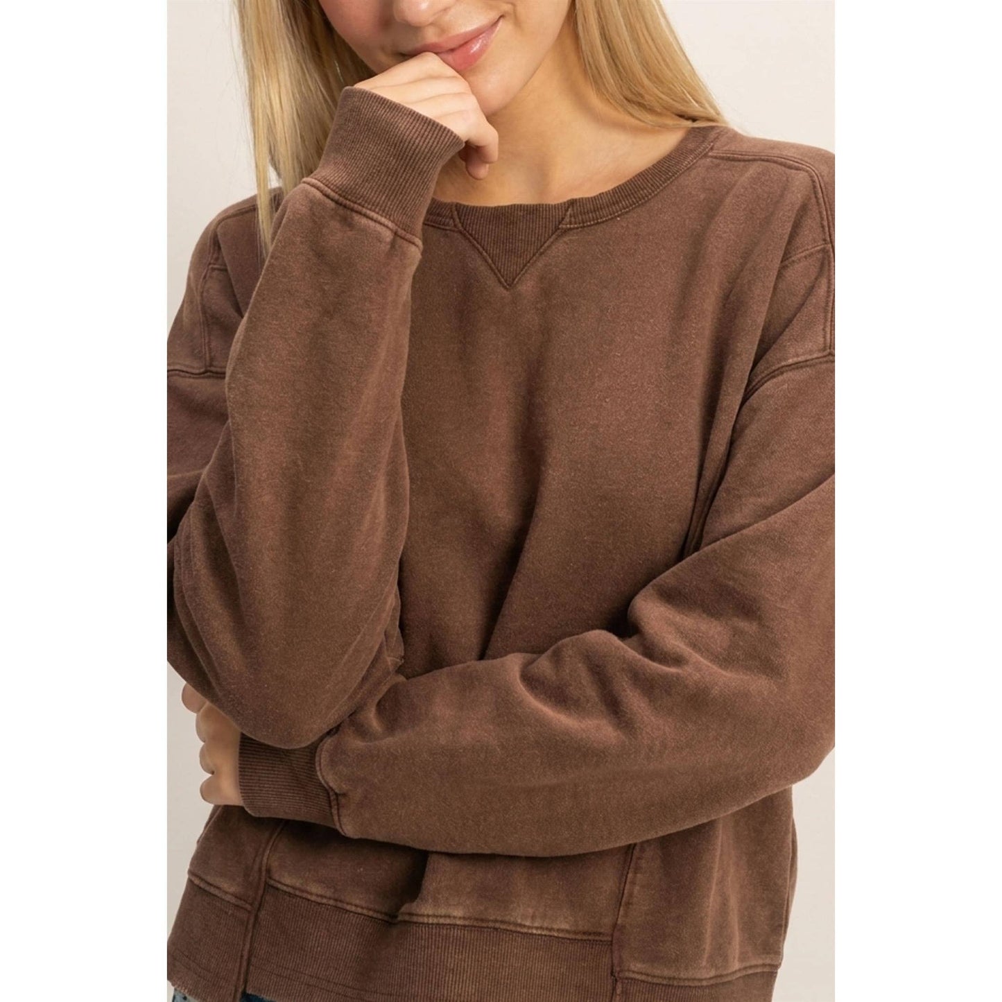 Acid Wash Seam Detail Crew Neck Sweatshirt