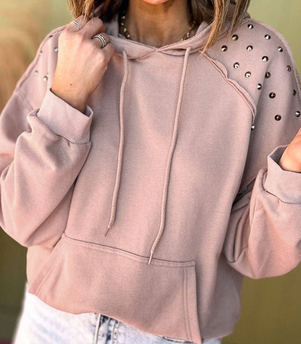 Rivet Stud Raglan Sleeve Hoodie with Pocket