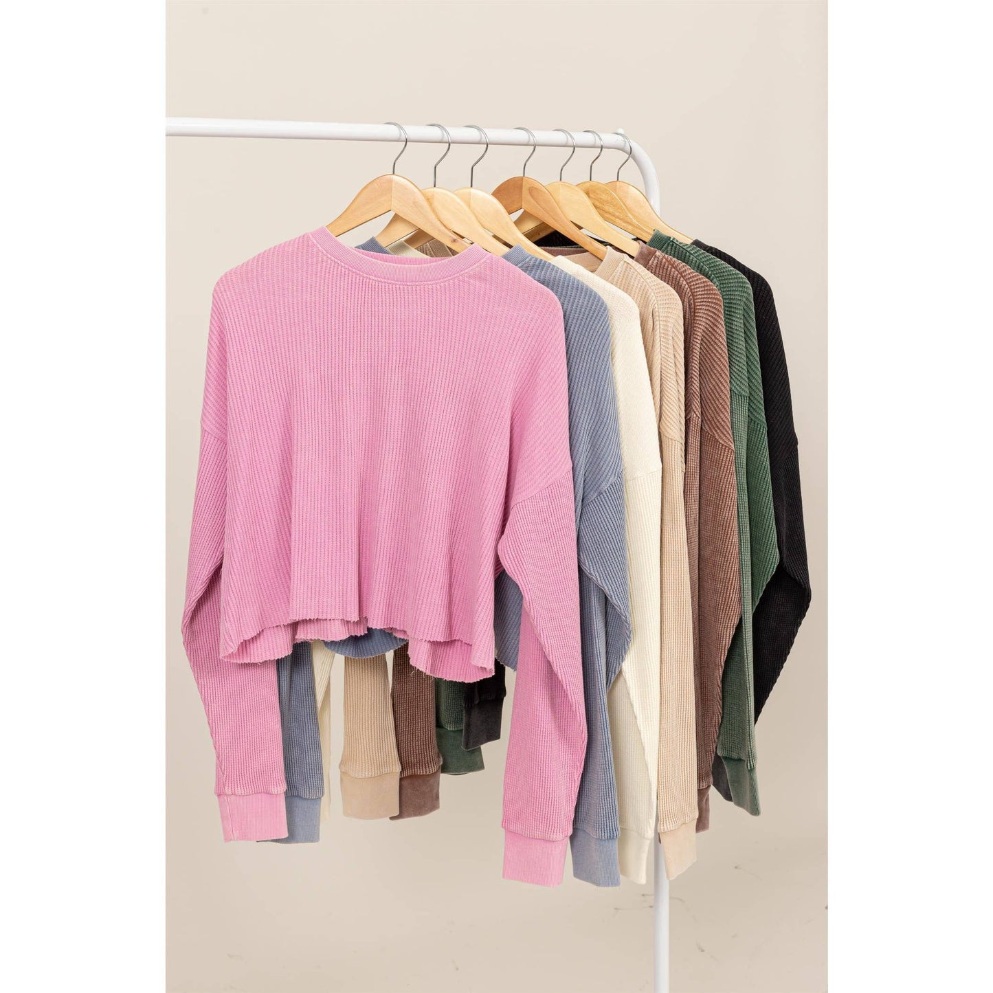 DZ24F303-RIBBED LONG SLEEVE CROP SWEATER