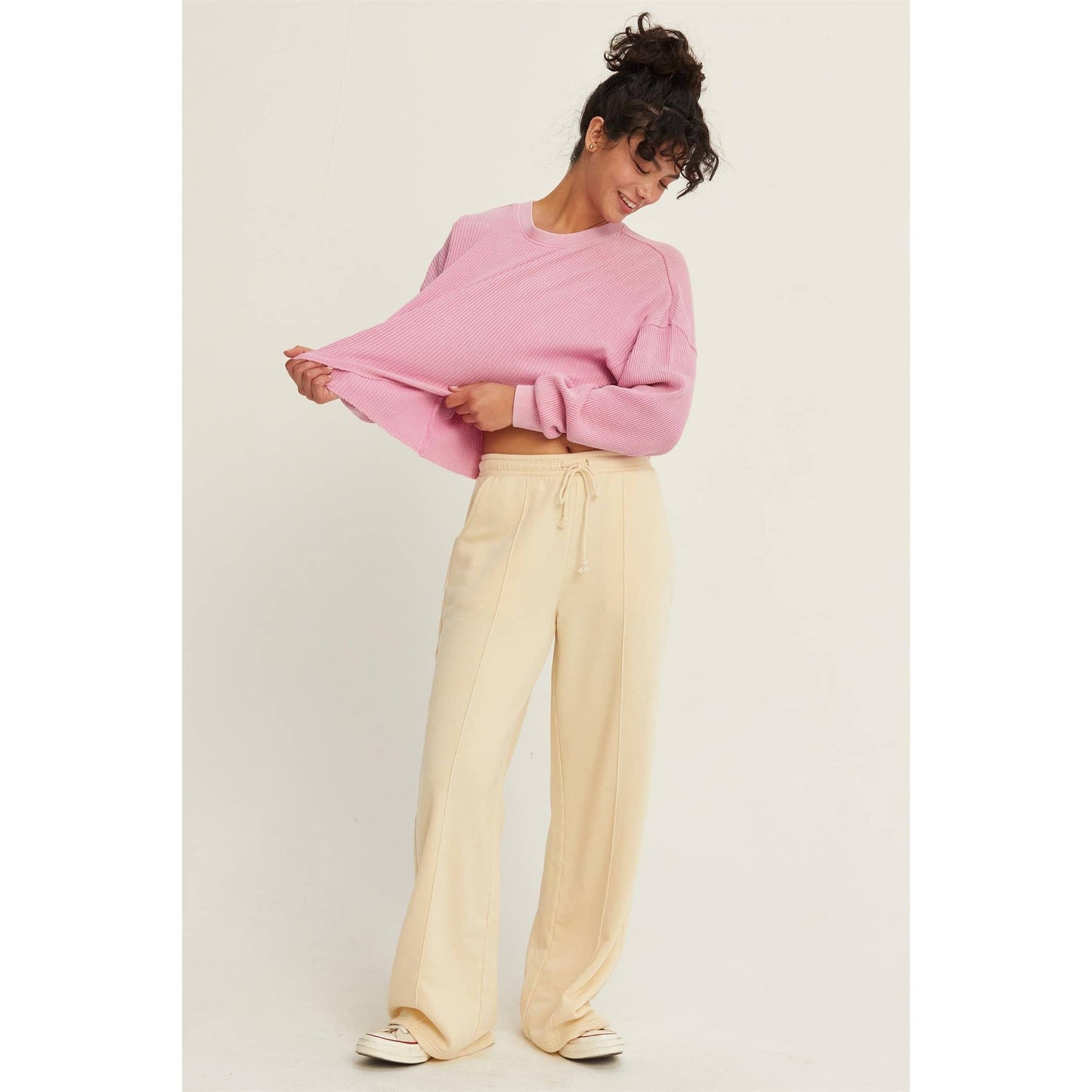 DZ24F303-RIBBED LONG SLEEVE CROP SWEATER
