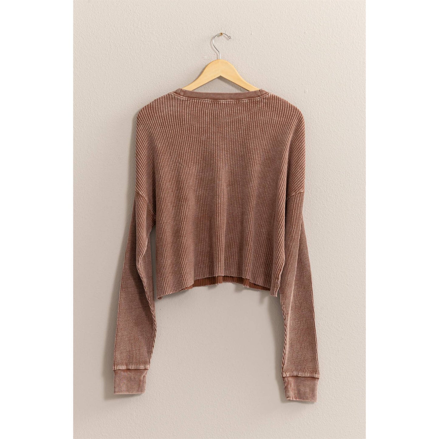 DZ24F303-RIBBED LONG SLEEVE CROP SWEATER
