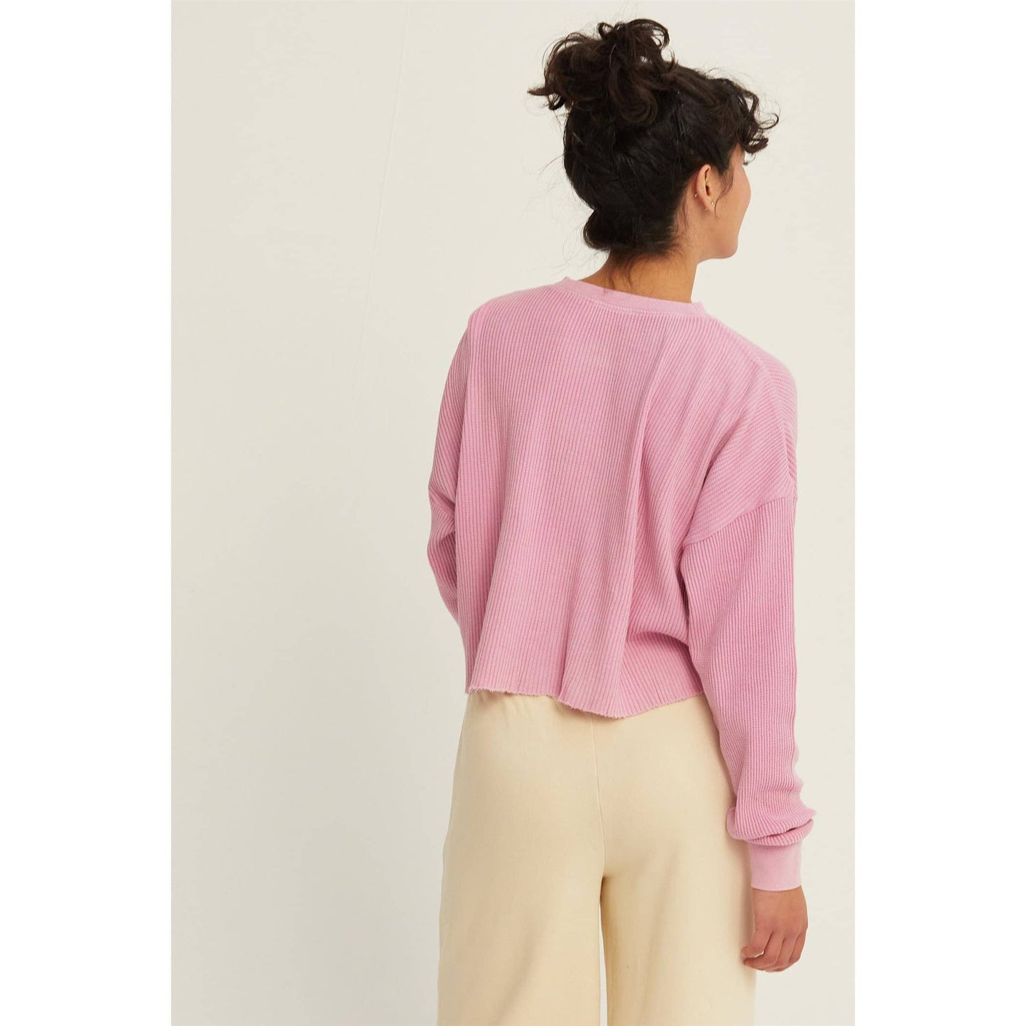 DZ24F303-RIBBED LONG SLEEVE CROP SWEATER