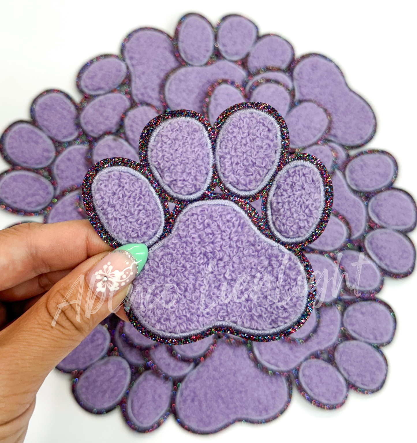 Purple chenille paw print trucker hat patch iron on