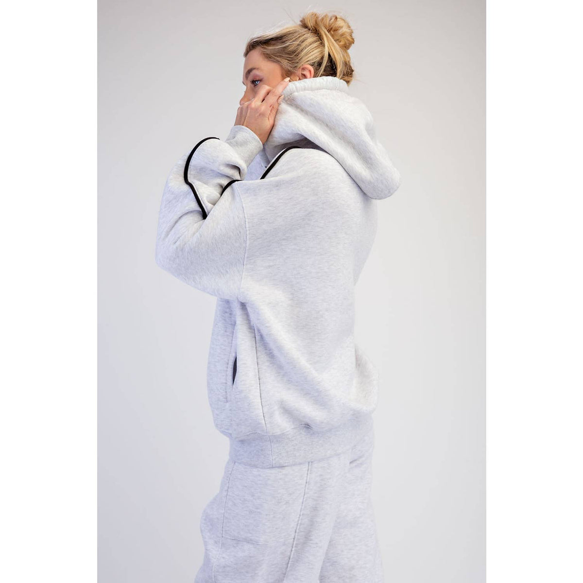 FLEECED TERRY OVERSIZED PIPING HOODIE