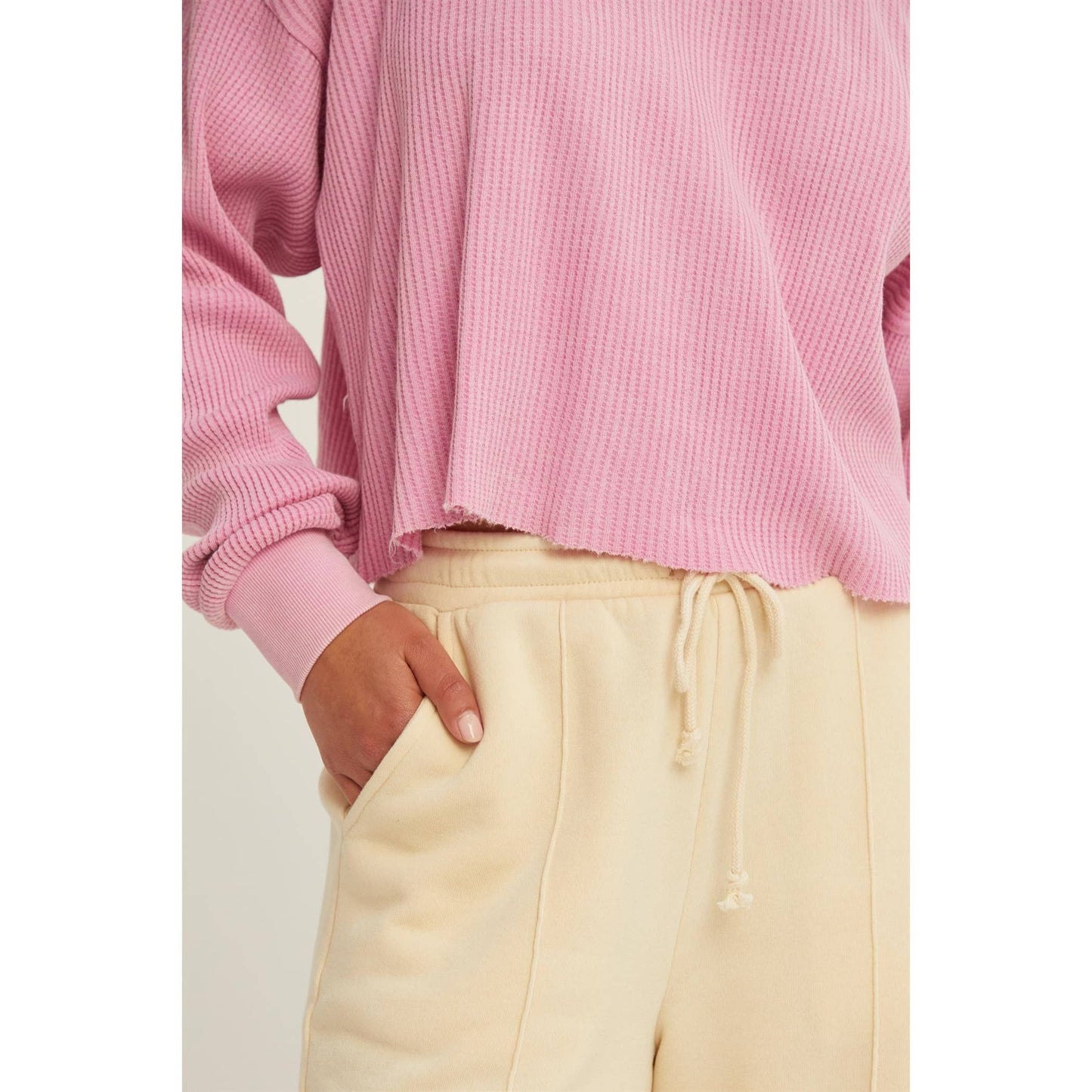 DZ24F303-RIBBED LONG SLEEVE CROP SWEATER