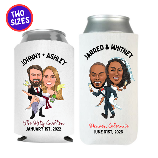 Caricature Can Coolers - Wedding Couple