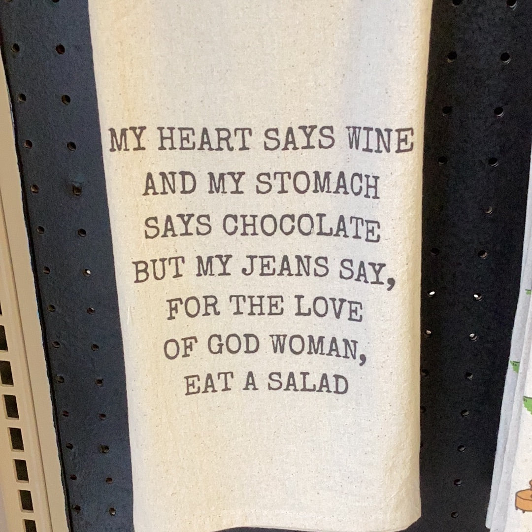 My heart says wine tea towel