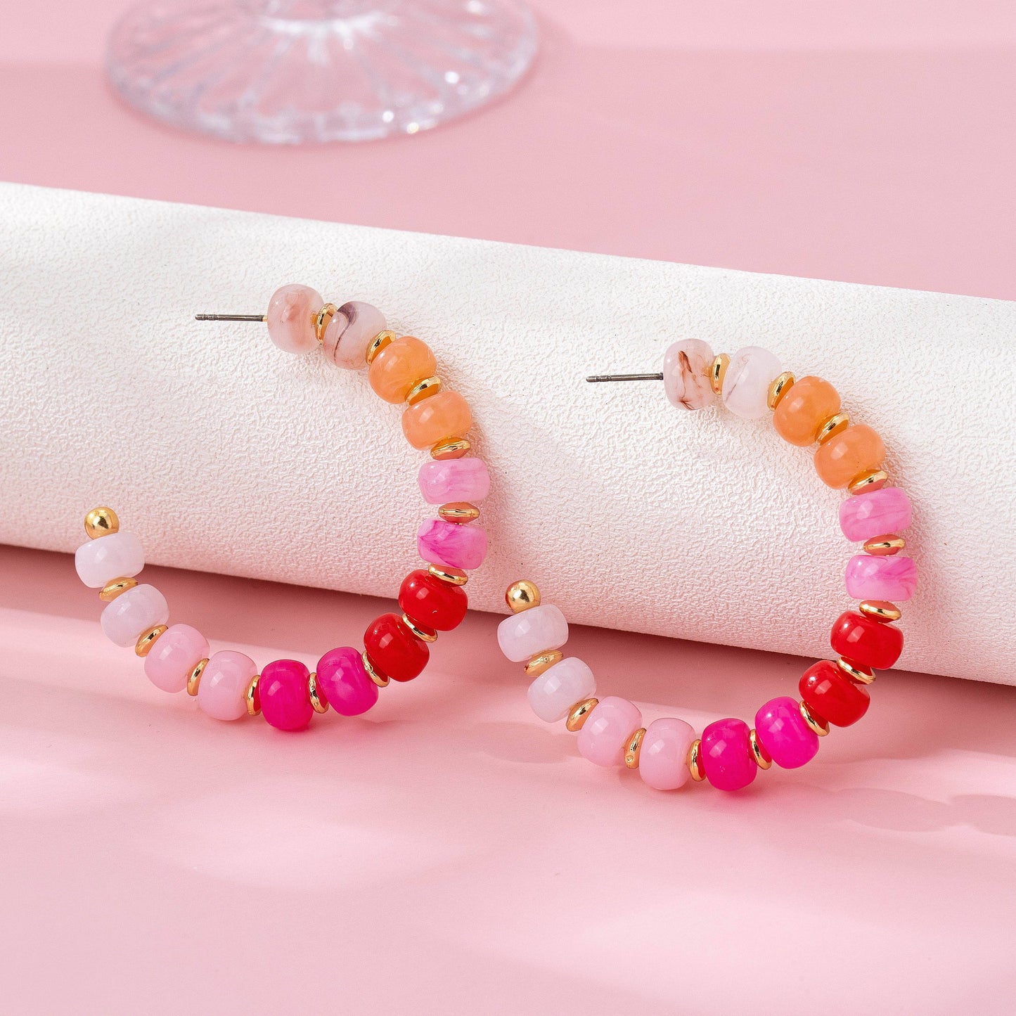 Rainbow Beaded Hoop Earrings | 80E62023