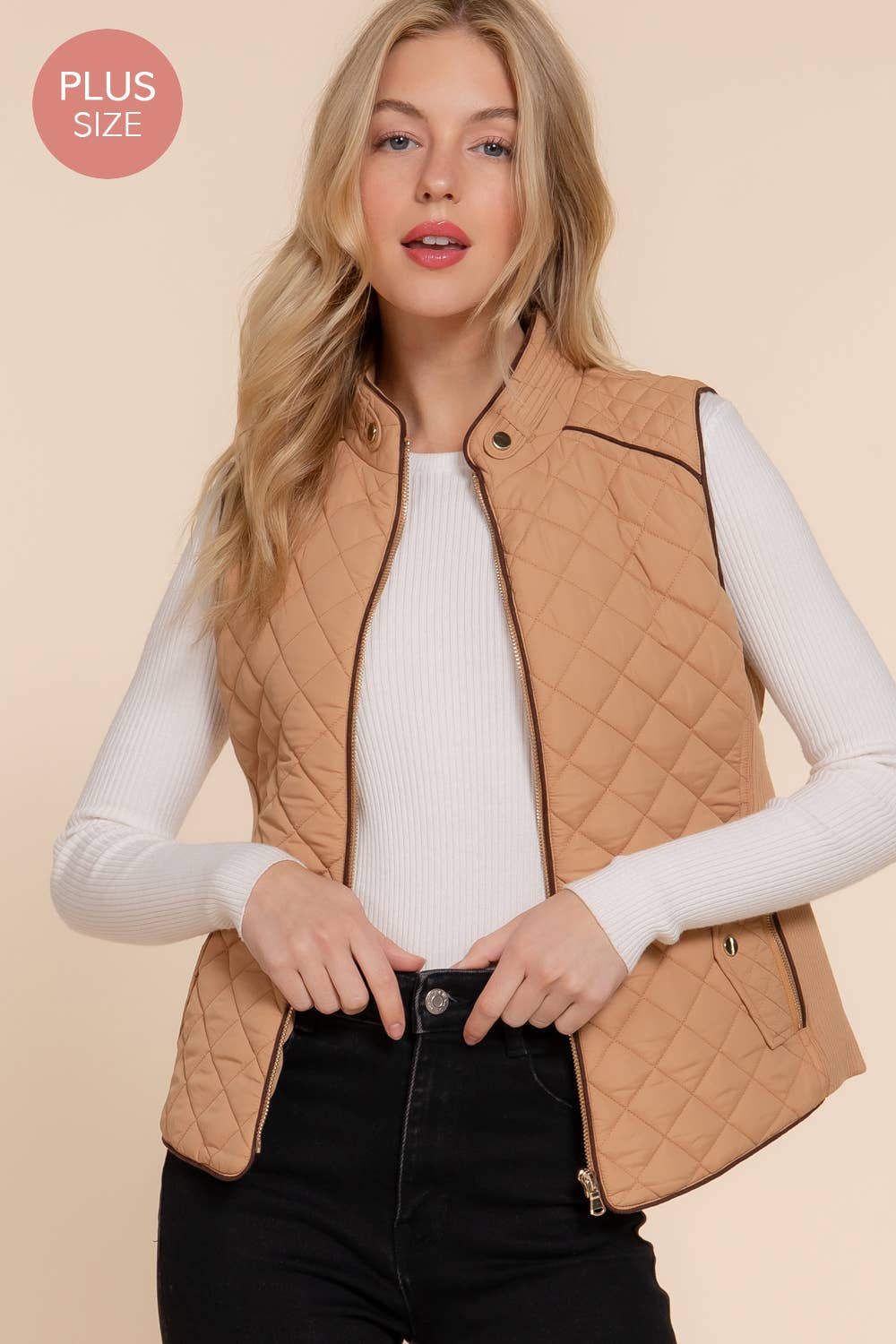 Suede Piping Quilted Padding Vest