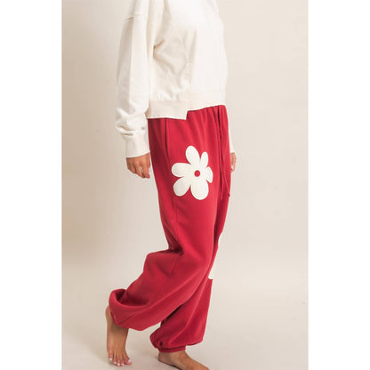 Floral Applique Drawstring Jogger Pants