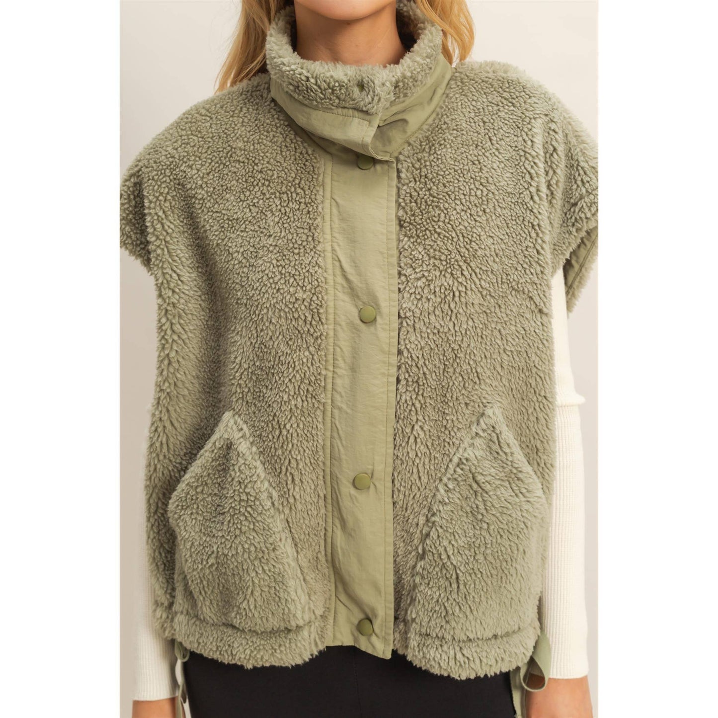 Cozy Mock Neck Sherpa Vest Jacket