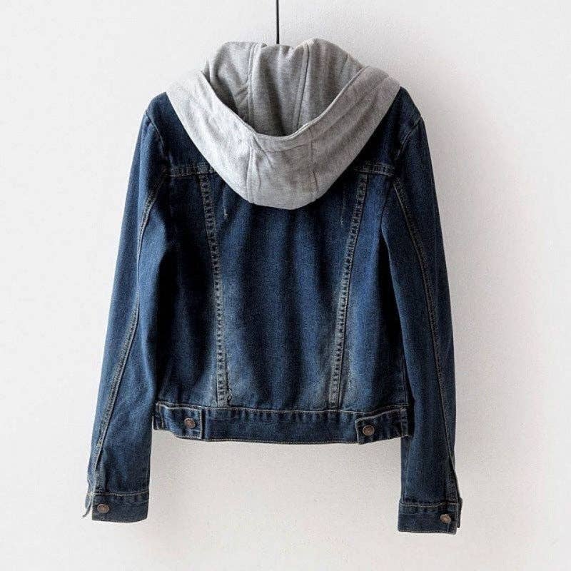 Women Casual Long Sleeve Denim Hoodie Jacket